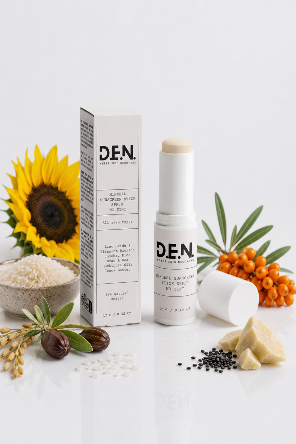 D.E.N. SPF50 Mineral Sunscreen Stick, no tint